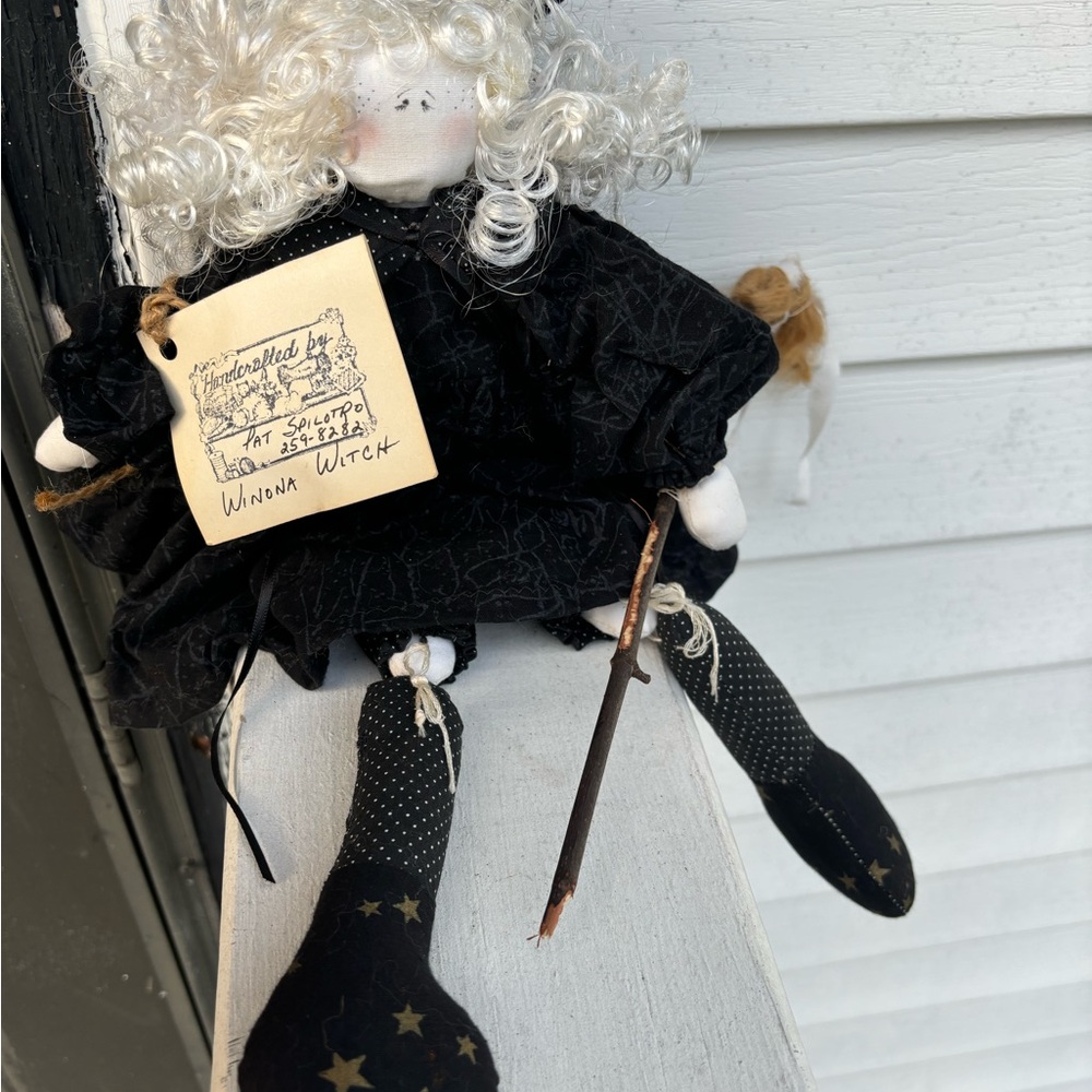 Halloween Doll With Broom Stick Winona Witch Hand Crafted By Pat Spilot 259-8282